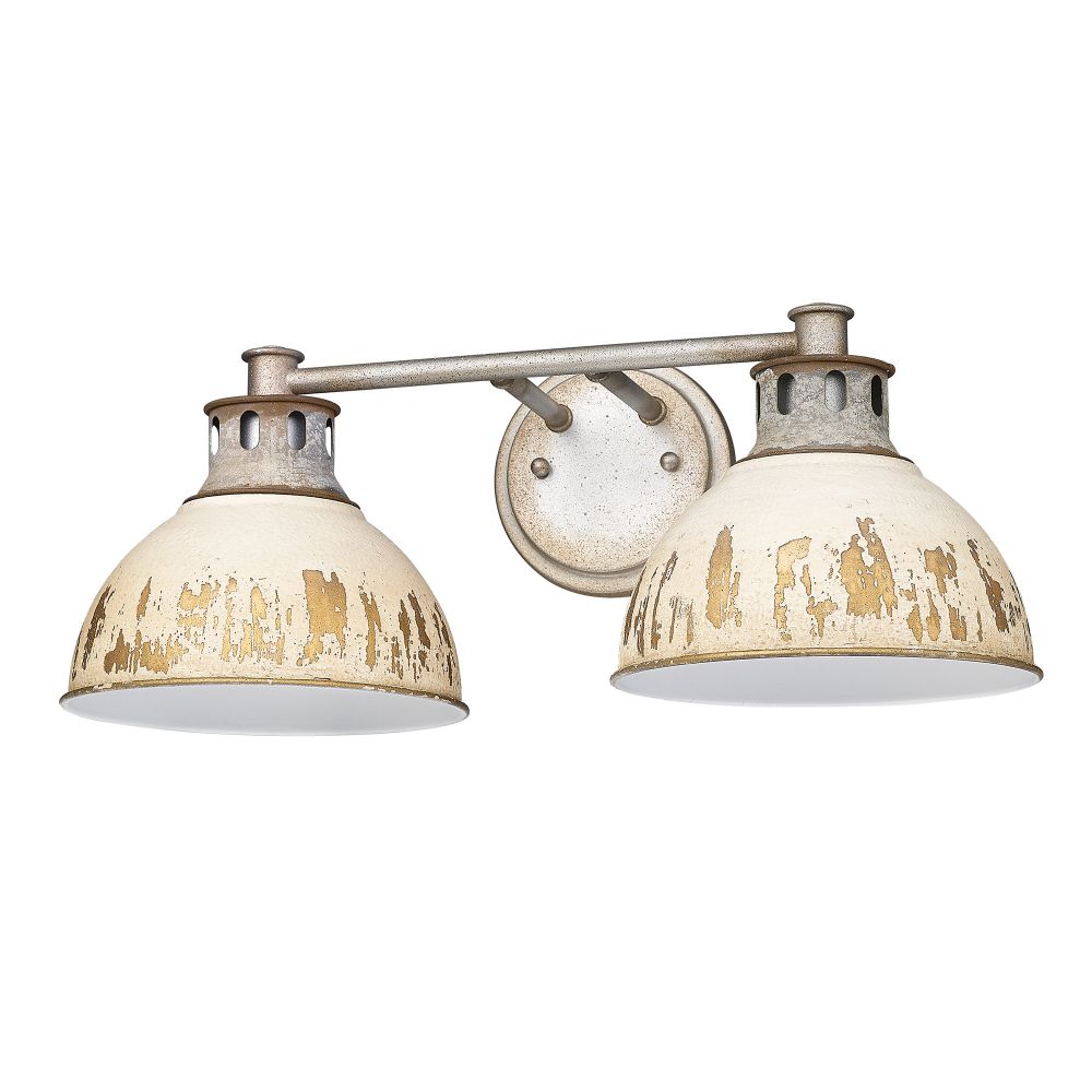 Golden Lighting 0865-BA2 AGV-AI Kinsley 2 Light Bath Vanity in Aged Galvanized Steel with Antique Ivory Shade Shade